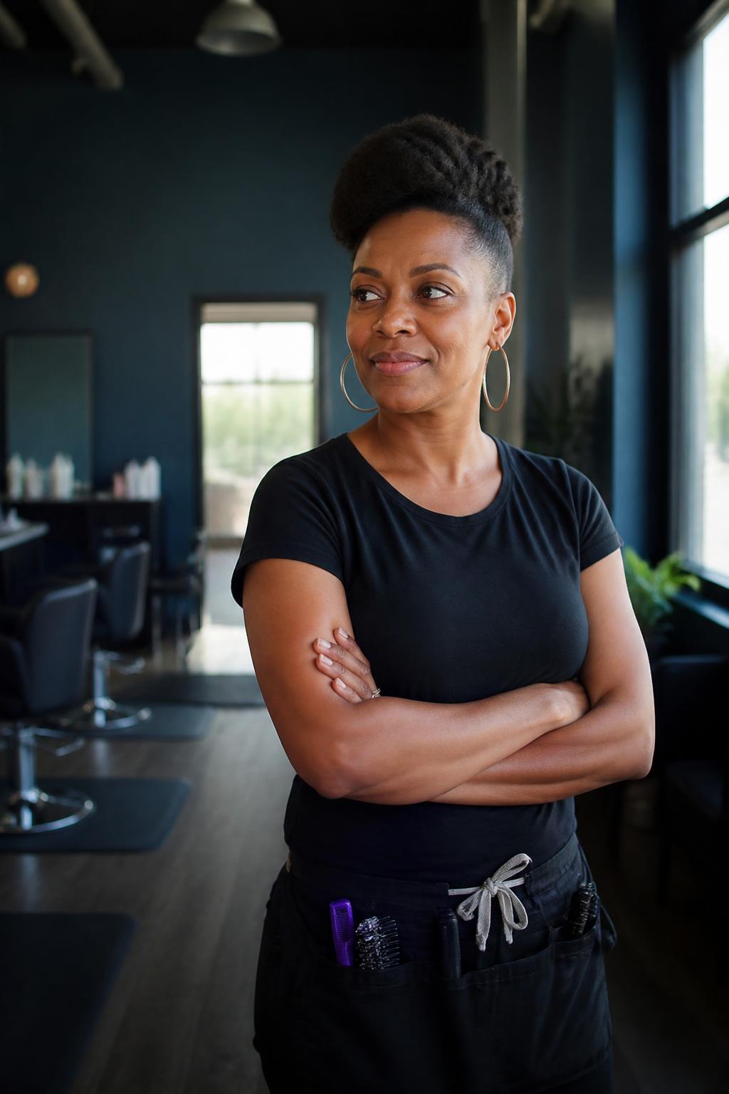 Independent salon owner reviewing her bookings